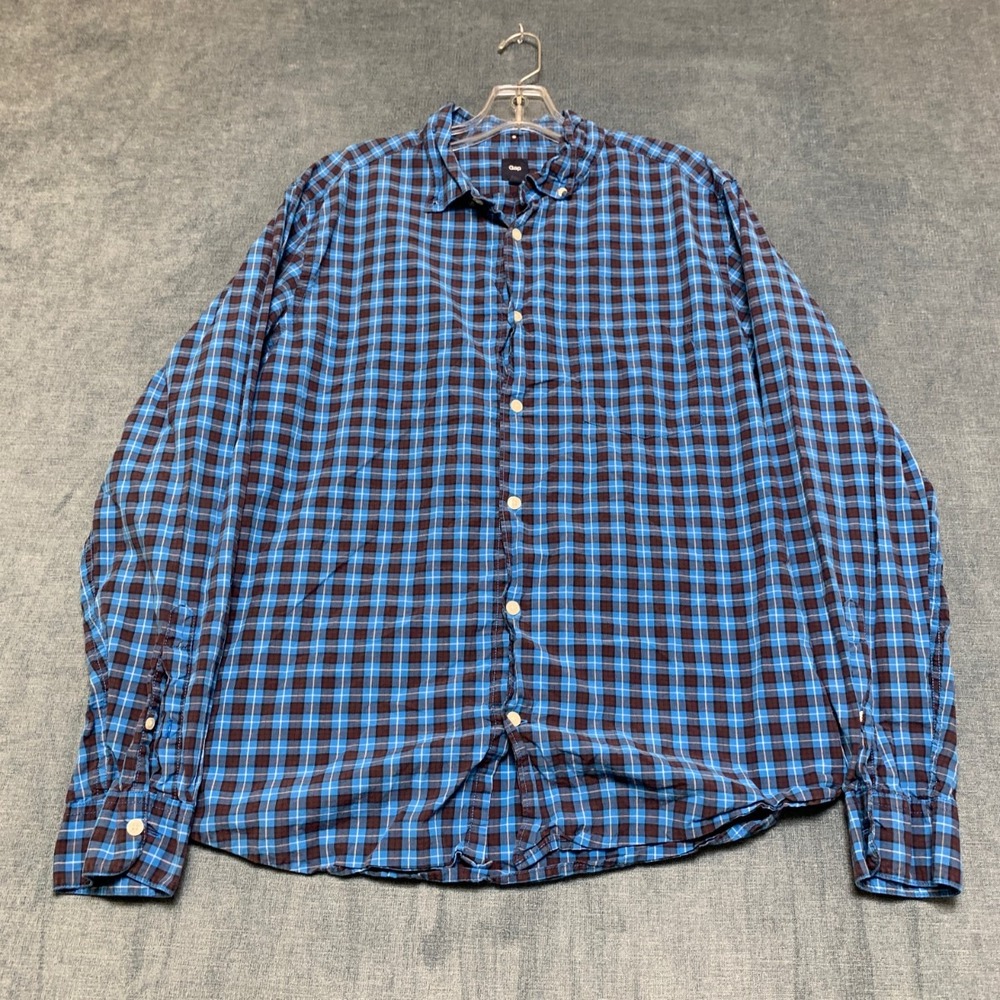 Gap Oxford Shirt Mens Large Blue Brown Plaid Cotton Patch Pocket Button Down